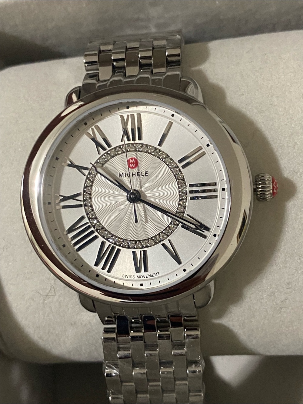 Brand new Michele Serein Stainless Steel Mid 0.11CTTW Diamond Dial Ladies Watch
